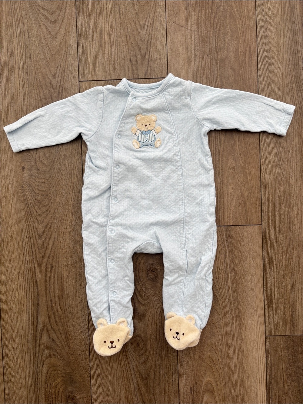 Little Me Light Blue Bear Footed One-Piece